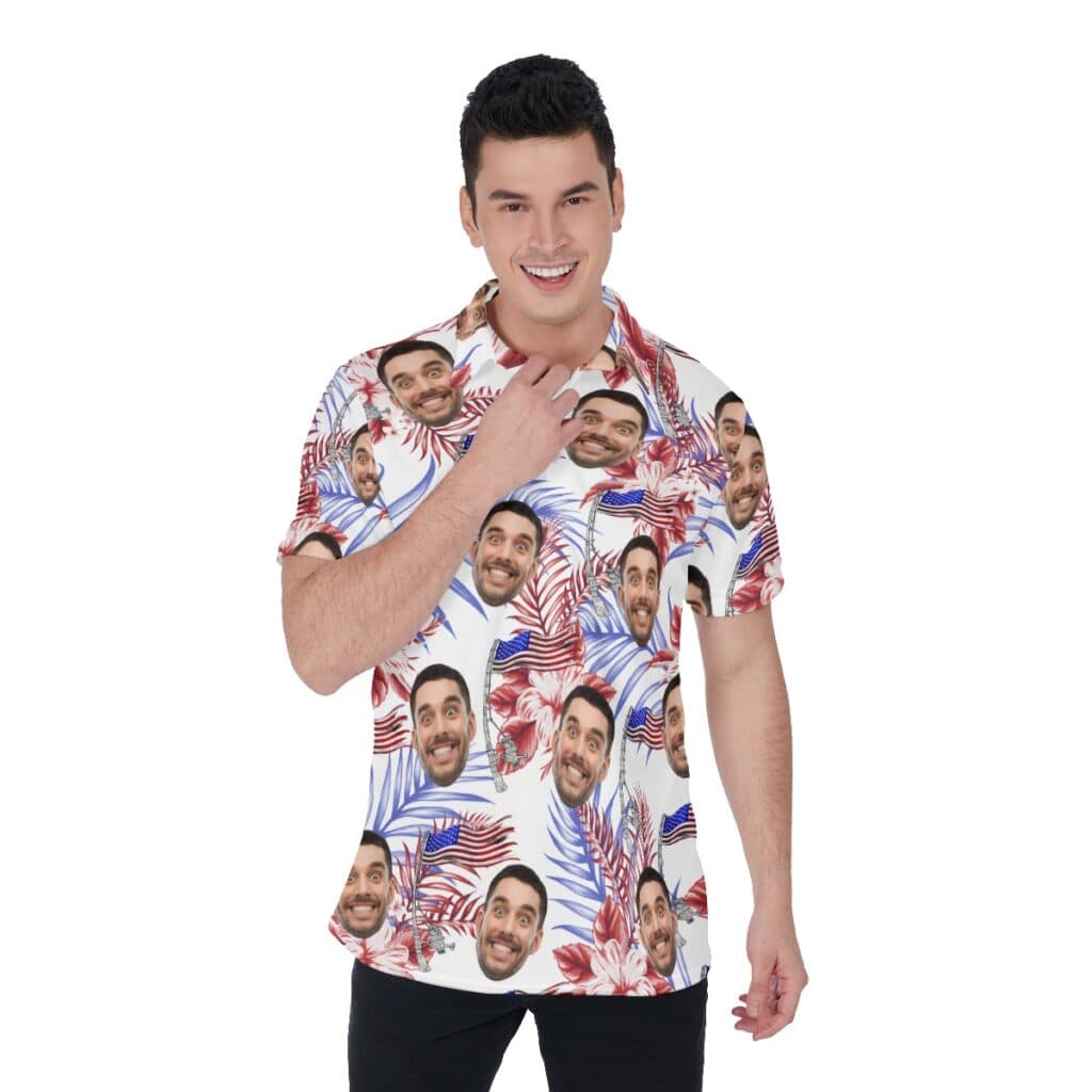 Funny Custom Face 4th Of July Hawaiian Polo Shirt For Men