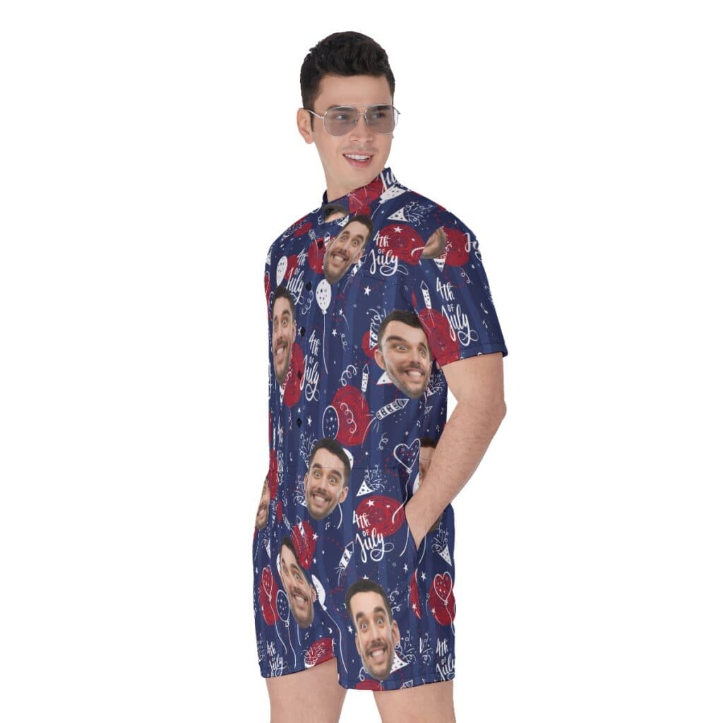 Funny Custom Face 4th Of July Hawaiian Romper For Men