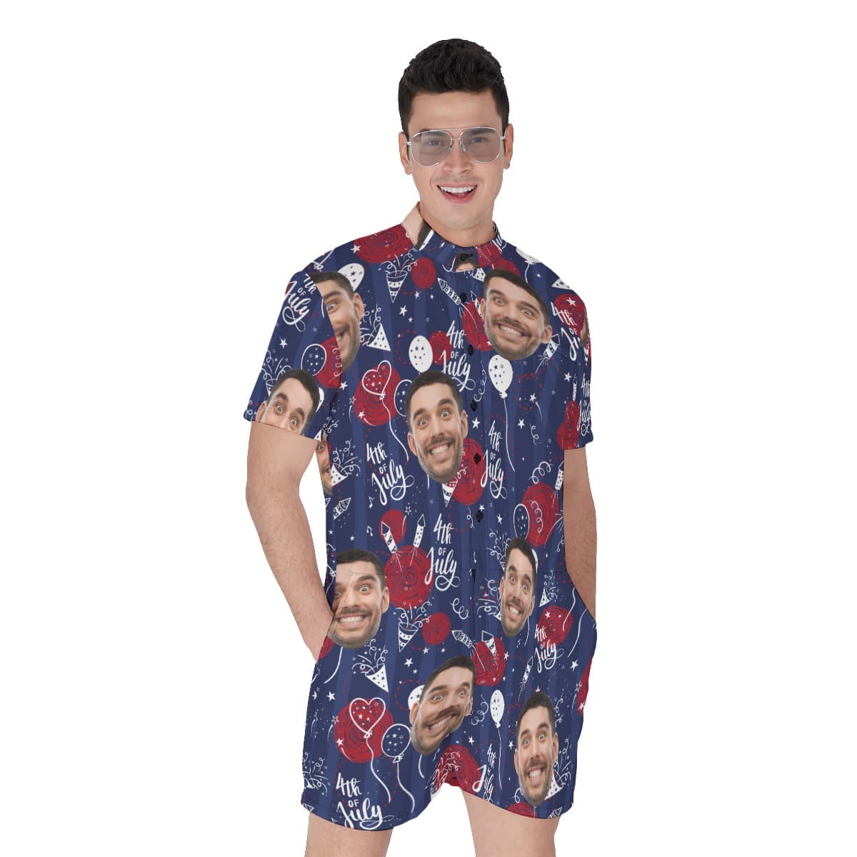 Funny Custom Face 4th Of July Hawaiian Romper For Men