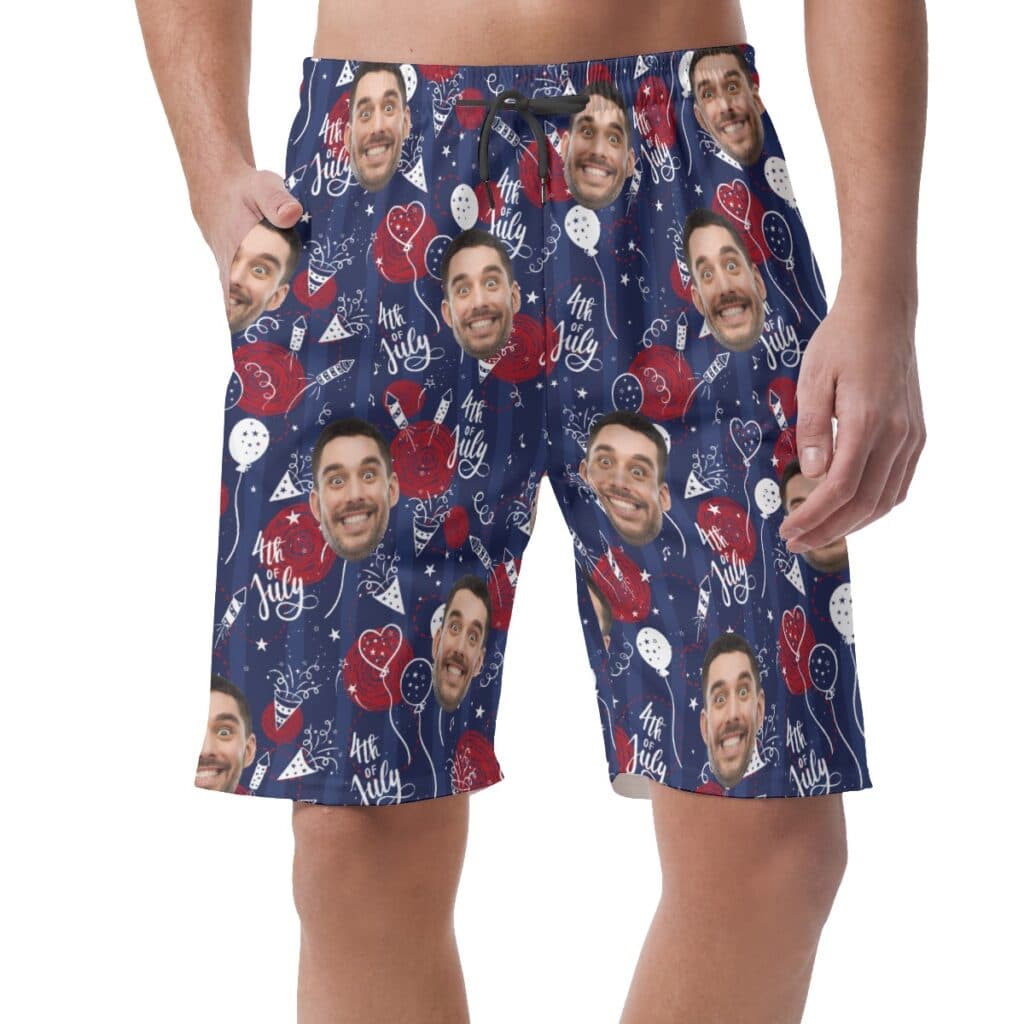 Funny Custom Face 4th Of July Hawaiian Summer Shorts For Men