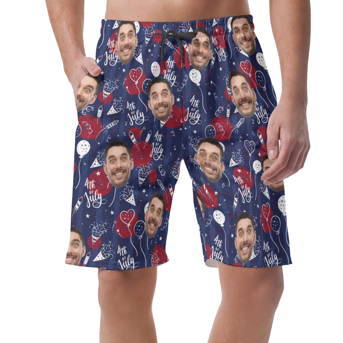 Funny Custom Face 4th Of July Hawaiian Summer Shorts For Men