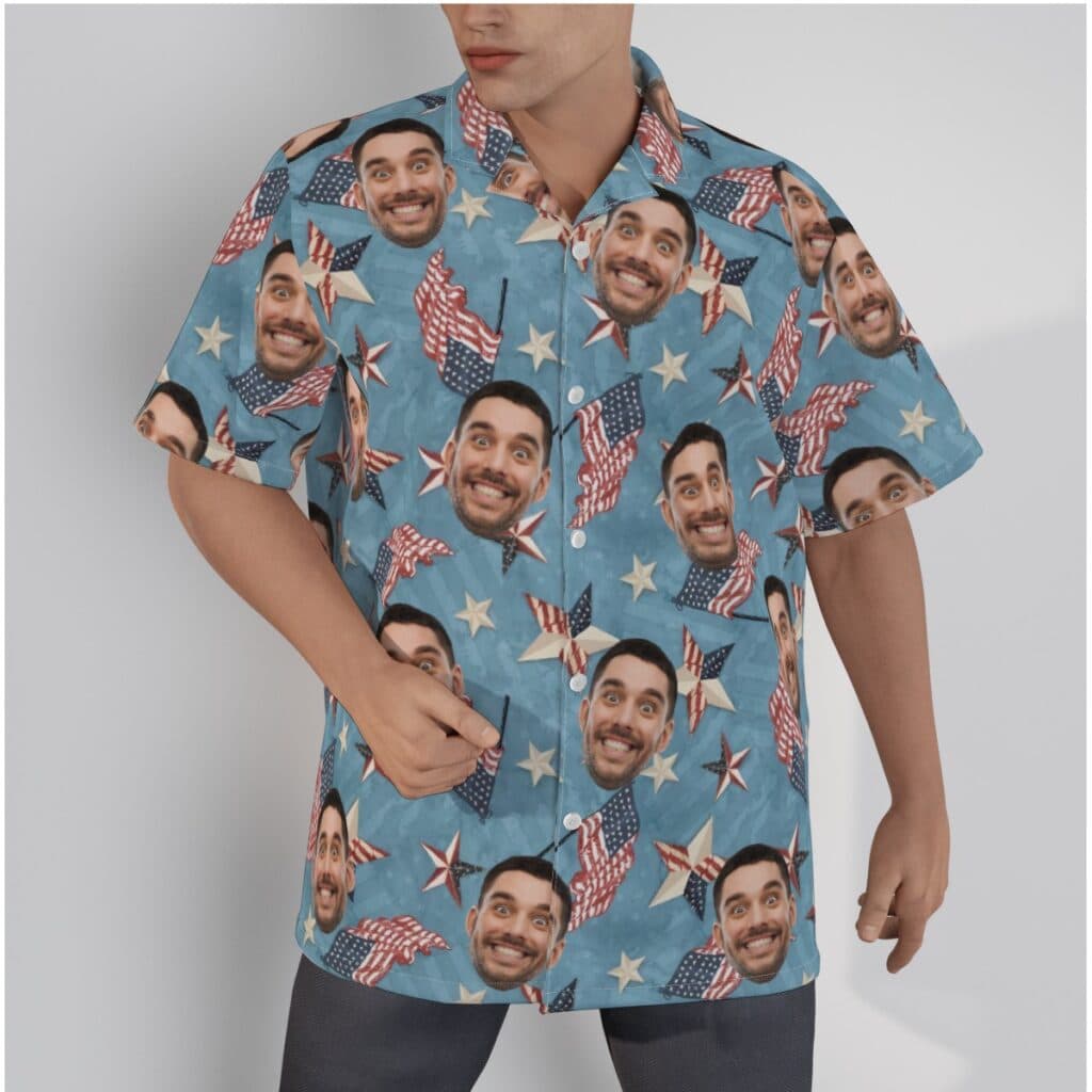 Funny Custom Face American Flag Hawaiian Shirt