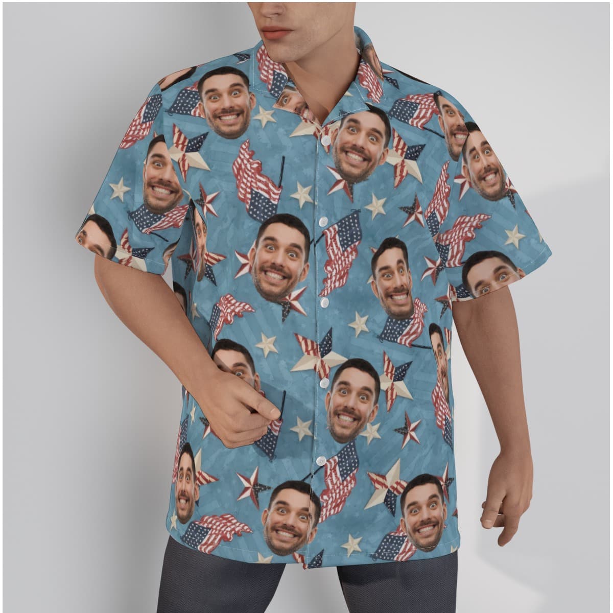 Funny Custom Face American Flag Hawaiian Shirt