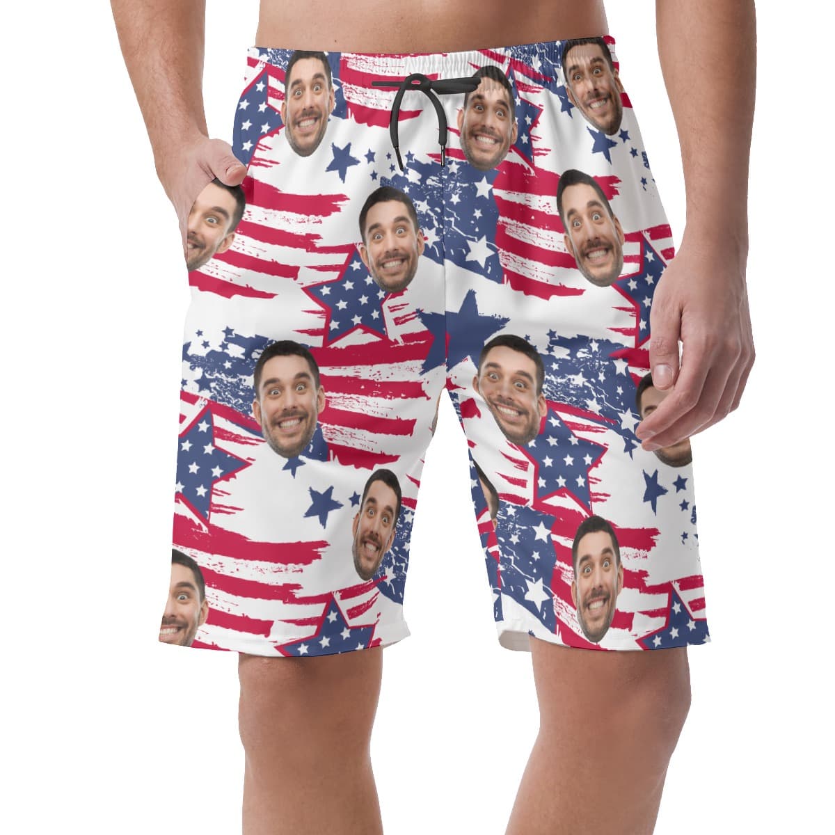 Funny Custom Face American Flag Hawaiian Summer Shorts For Men