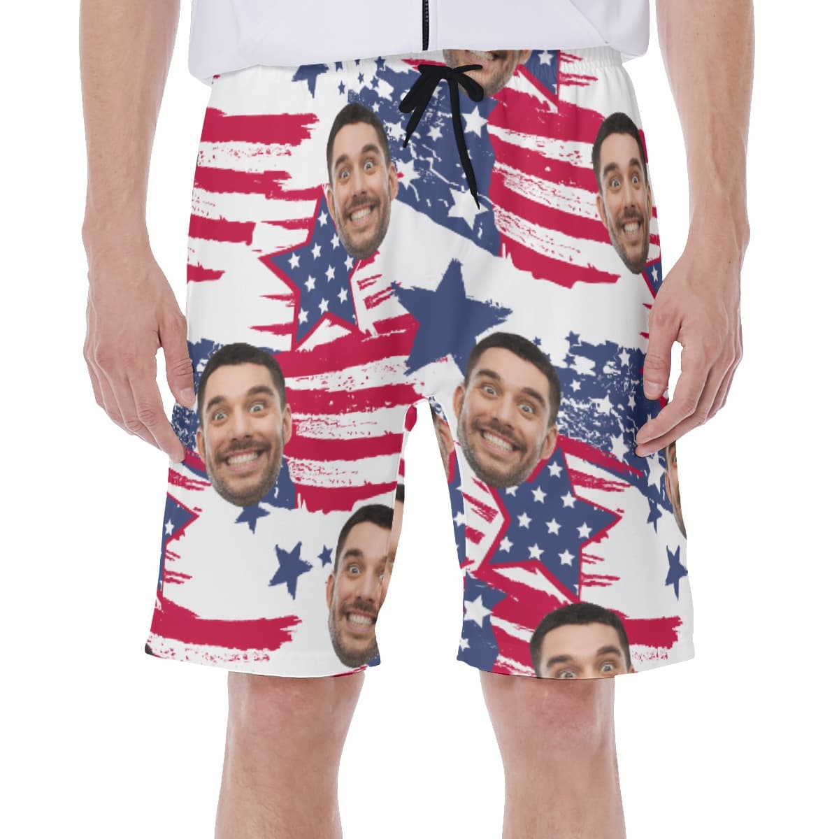 Funny Custom Face American Flag Hawaiian Swimwear For Men
