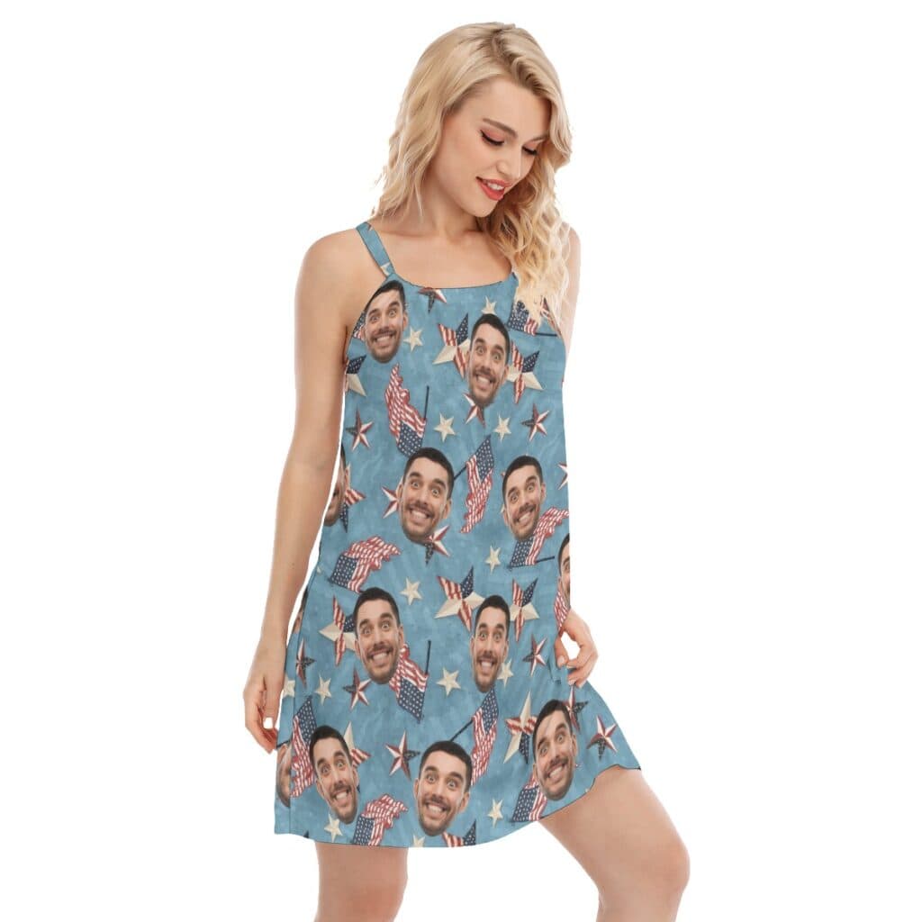 Funny Custom Face American Flag Women's Hawaiian Cami Dress