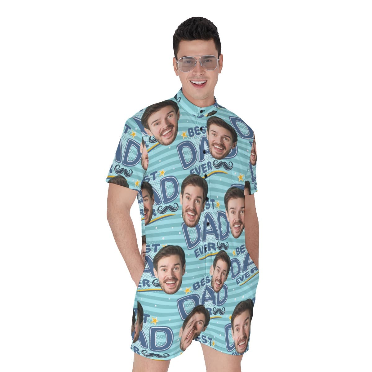 Funny Custom Face Best Dad Ever Men's Hawaiian Romper