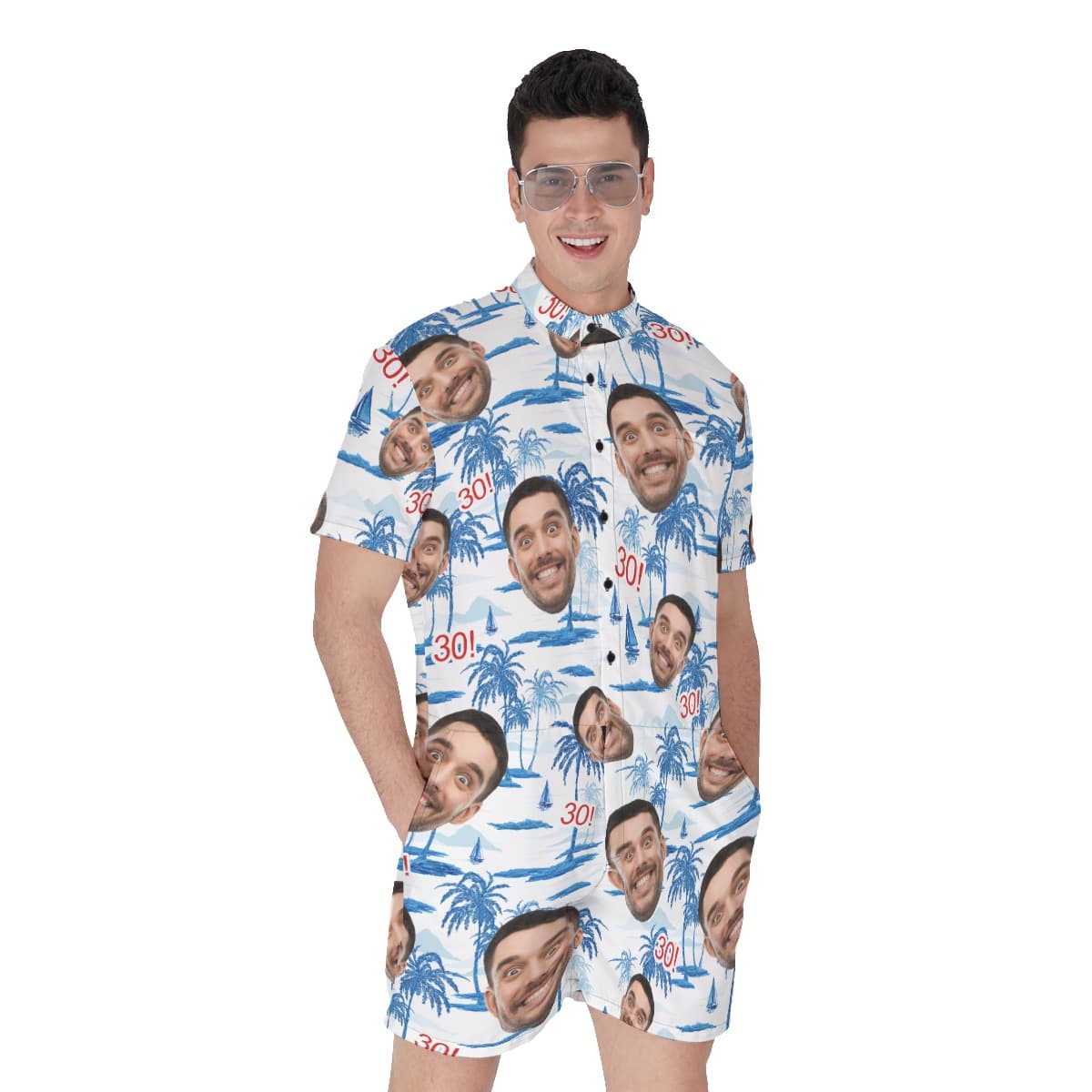 Funny Custom Face Birthday Blue Hawaiian Romper