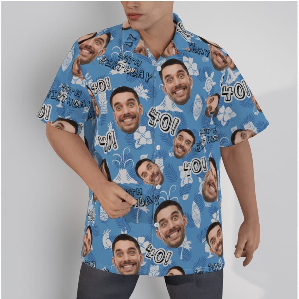 Funny Custom Face Birthday Blue Hawaiian Shirt