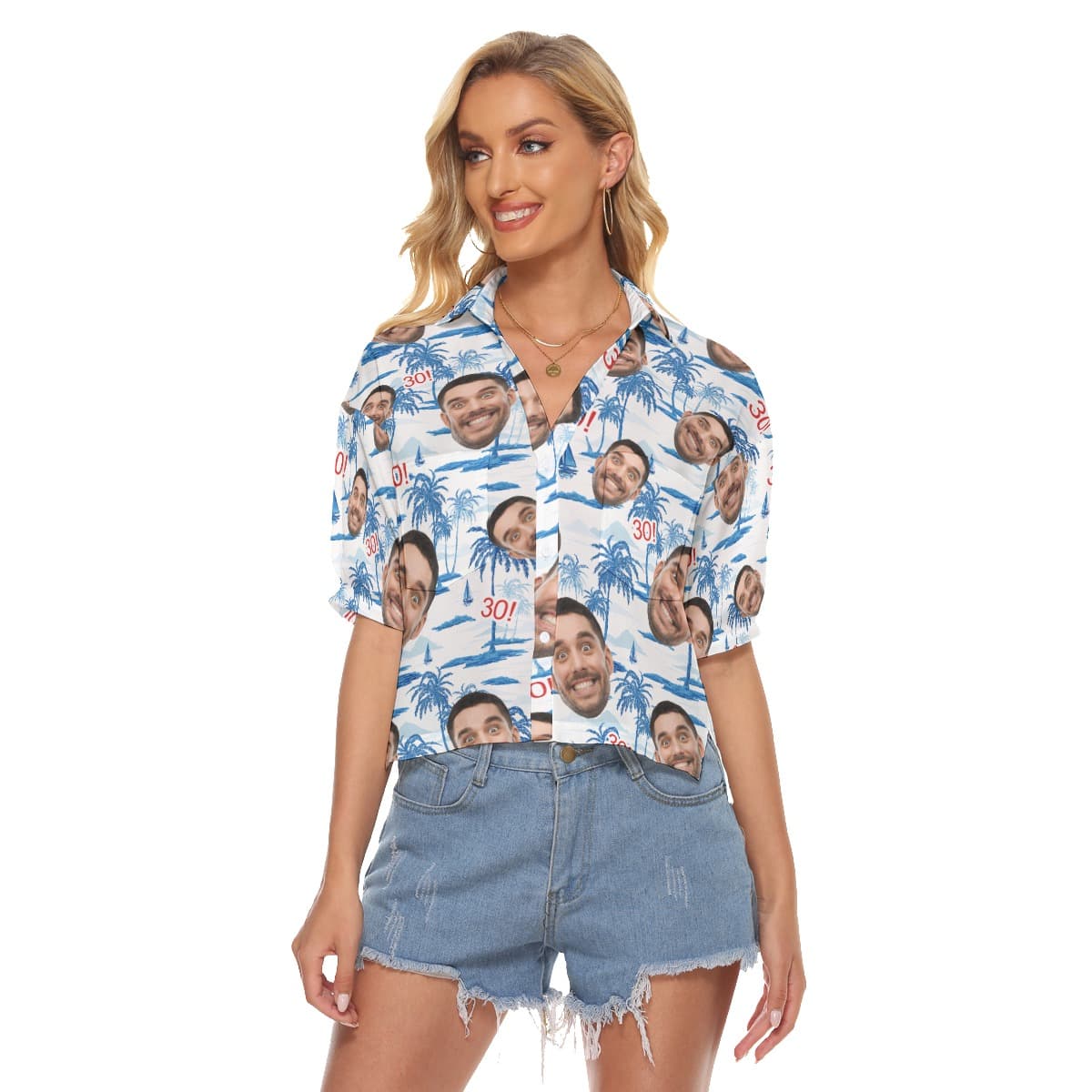 Funny Custom Face Birthday Hawaiian Cropped Shirt For Women (4)