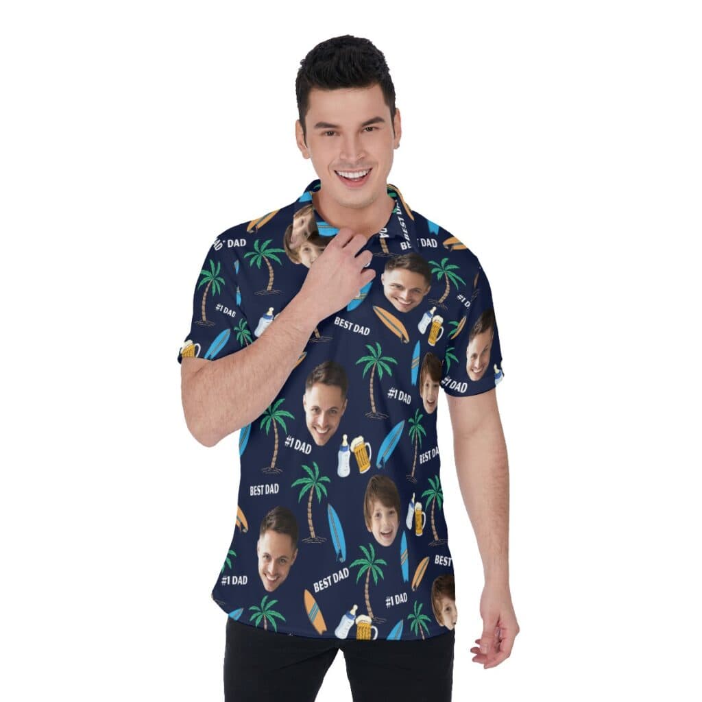 Funny Custom Face Father And Kid Hawaiian Polo Shirt