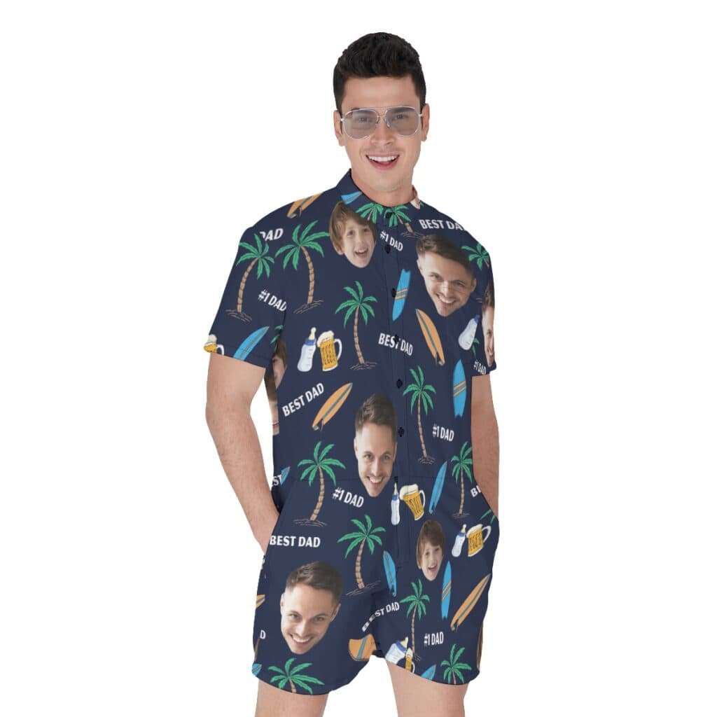 Funny Custom Face Father And Kid Hawaiian Romper