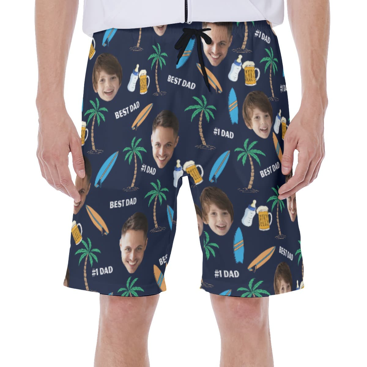 Funny Custom Face Father And Kid Hawaiian Swim Trunks