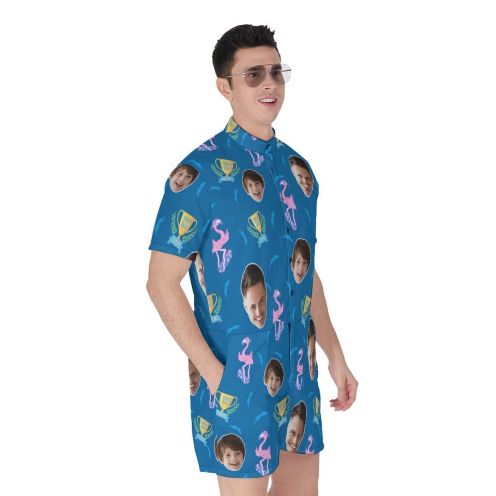 Funny Custom Face Father And Kids Hawaiian Romper
