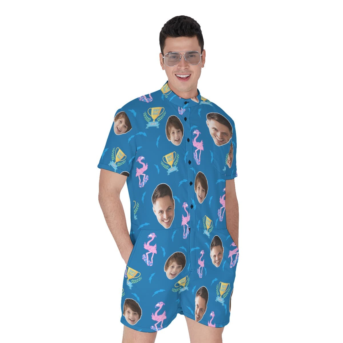 Funny Custom Face Father And Kids Hawaiian Romper