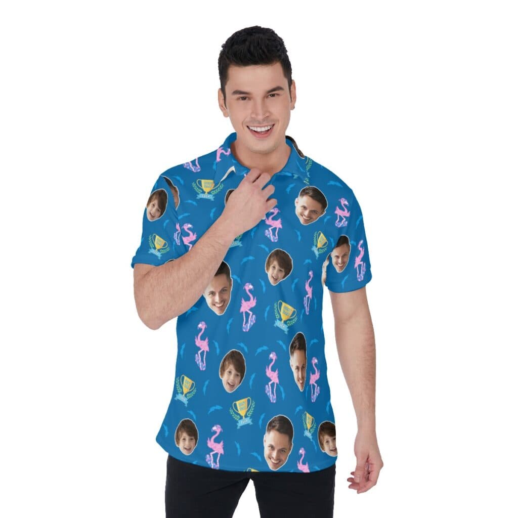 Funny Custom Face Father's Day Hawaiian Polo Shirt