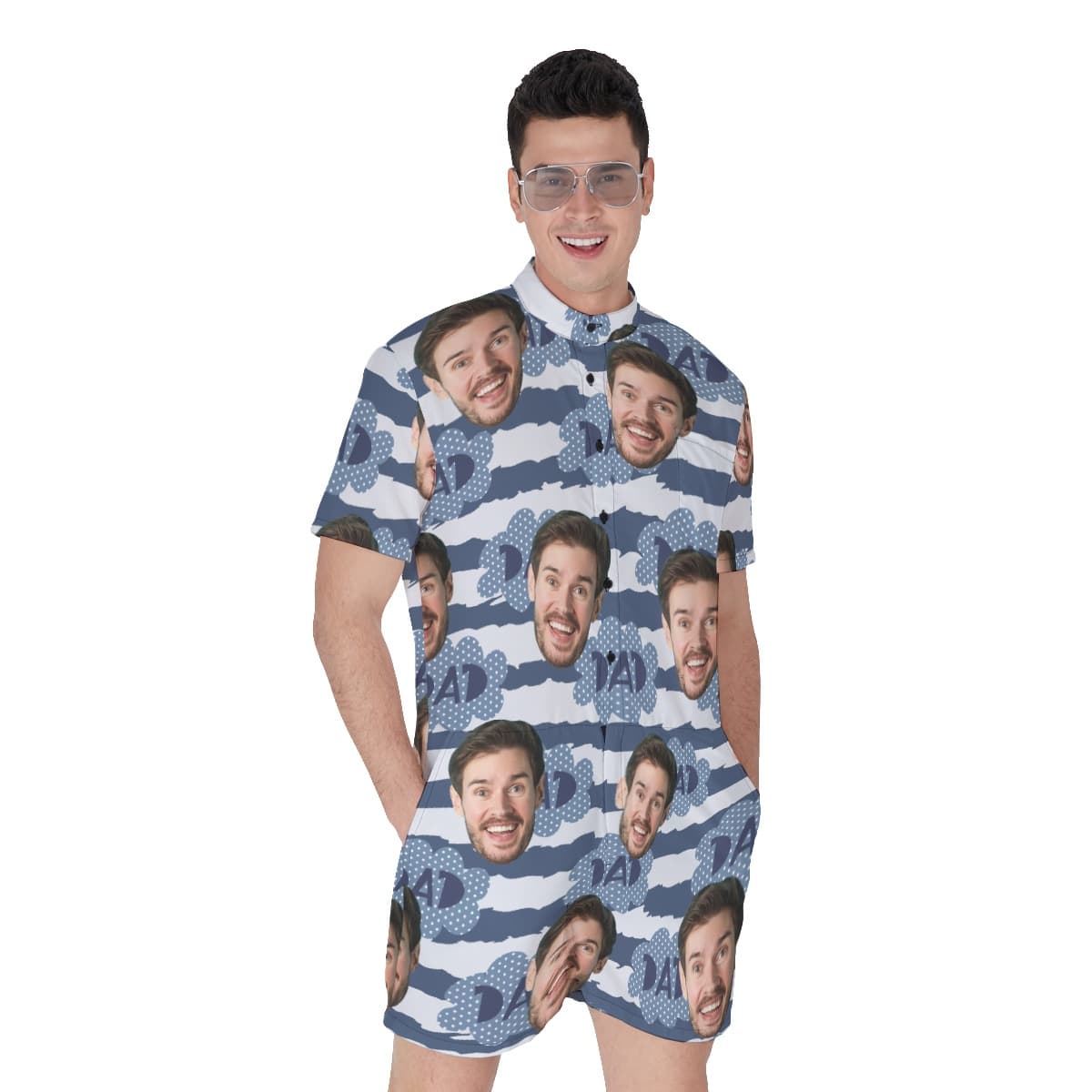 Funny Custom Face Father's Day Hawaiian Romper For Men