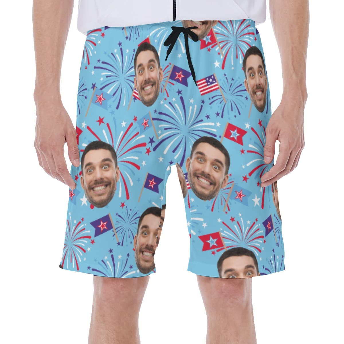 Funny Custom Face Firework Hawaiian Swim Trunks For Men