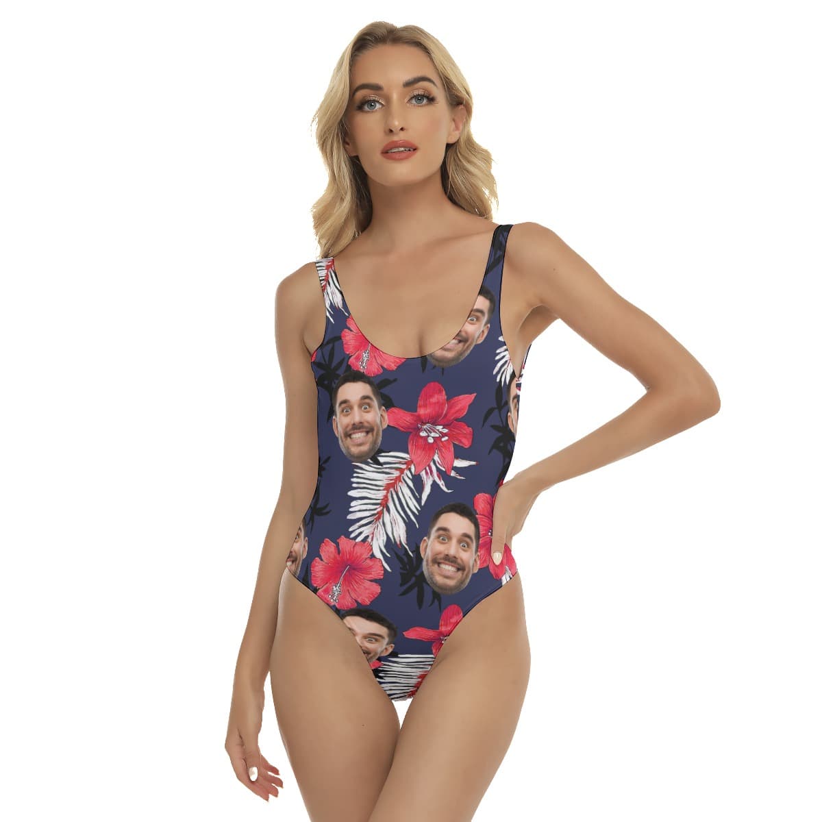Funny Custom Face Floral Hawaiian One Piece Swimsuit For Women