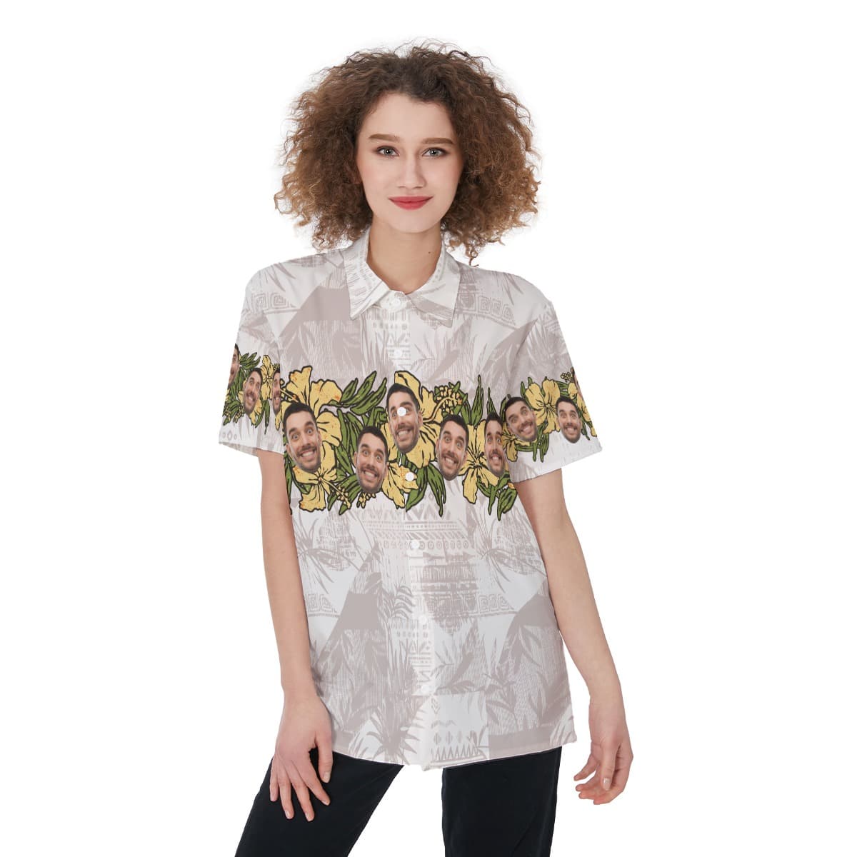 Funny Custom Face Floral Vintage Aloha Shirt For Women