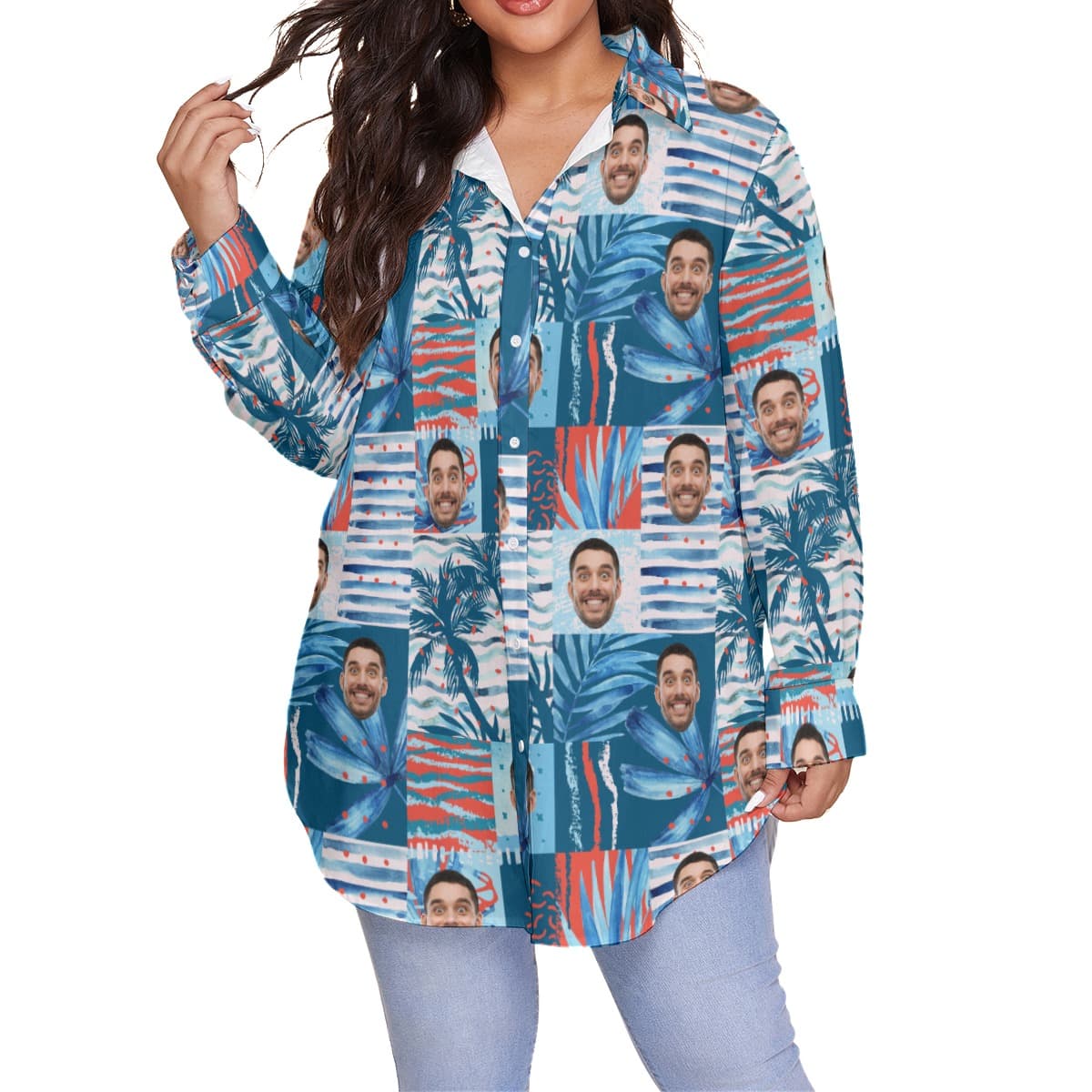 Funny Custom Face Hawaiian Plus Size Shirt For Women