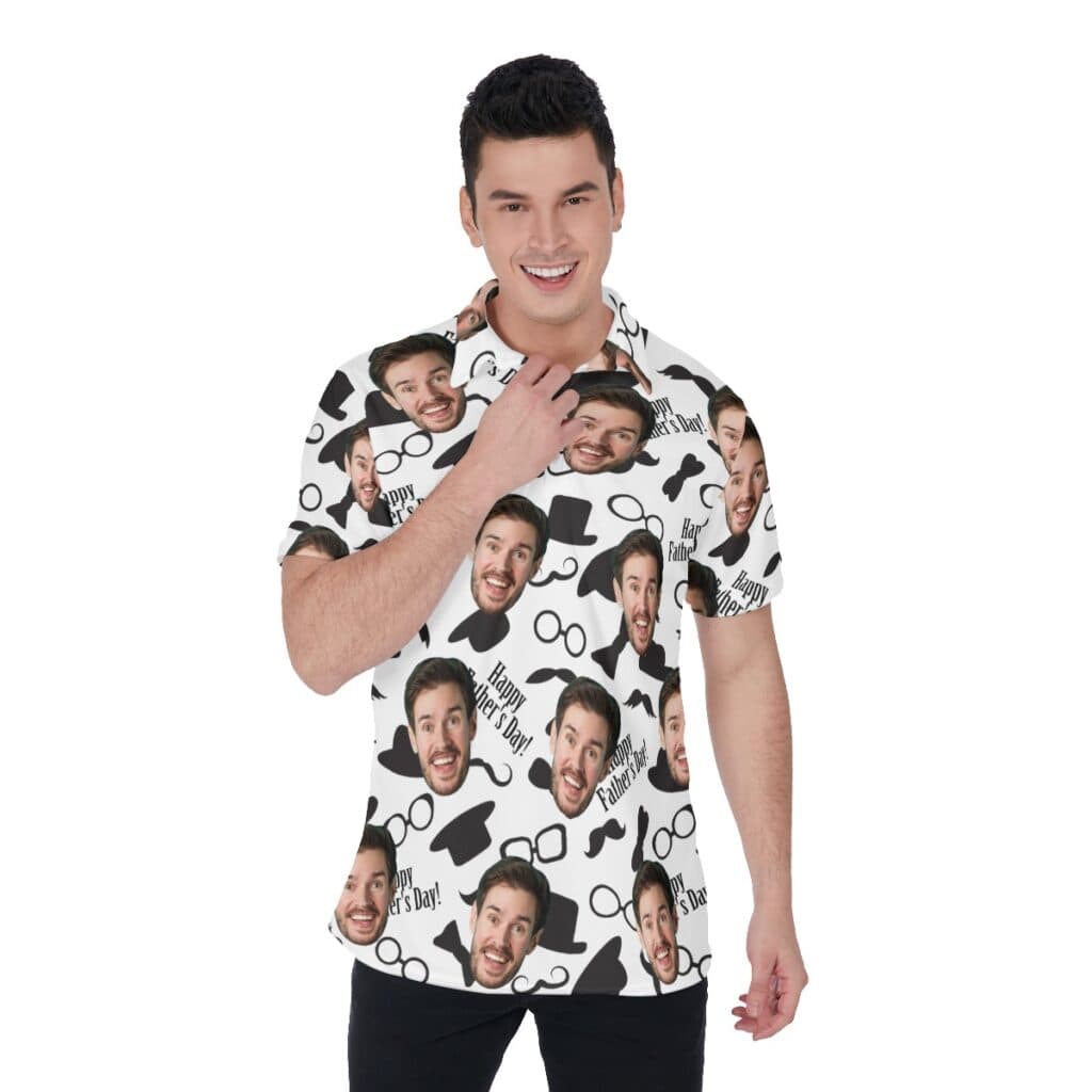 Funny Custom Face Hawaiian Polo Shirt For Father's Day