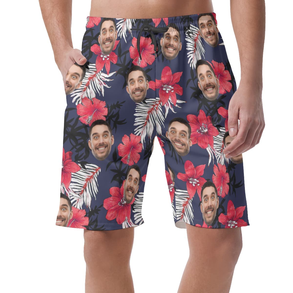Funny Custom Face Hibicus Hawaiian Summer Beach Shorts For Men