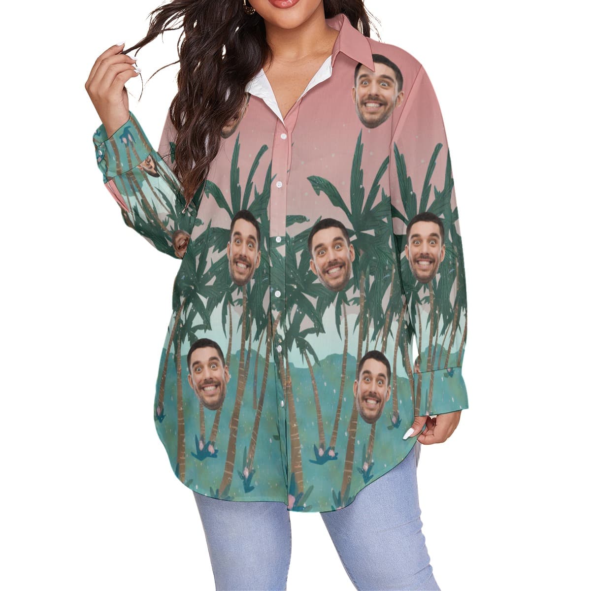Funny Custom Face Oversized Hawaiian Shirt For Women (1)