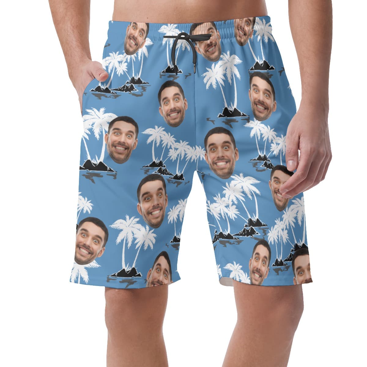 Funny Custom Face Palm Tree Blue Hawaiian Beach Shorts