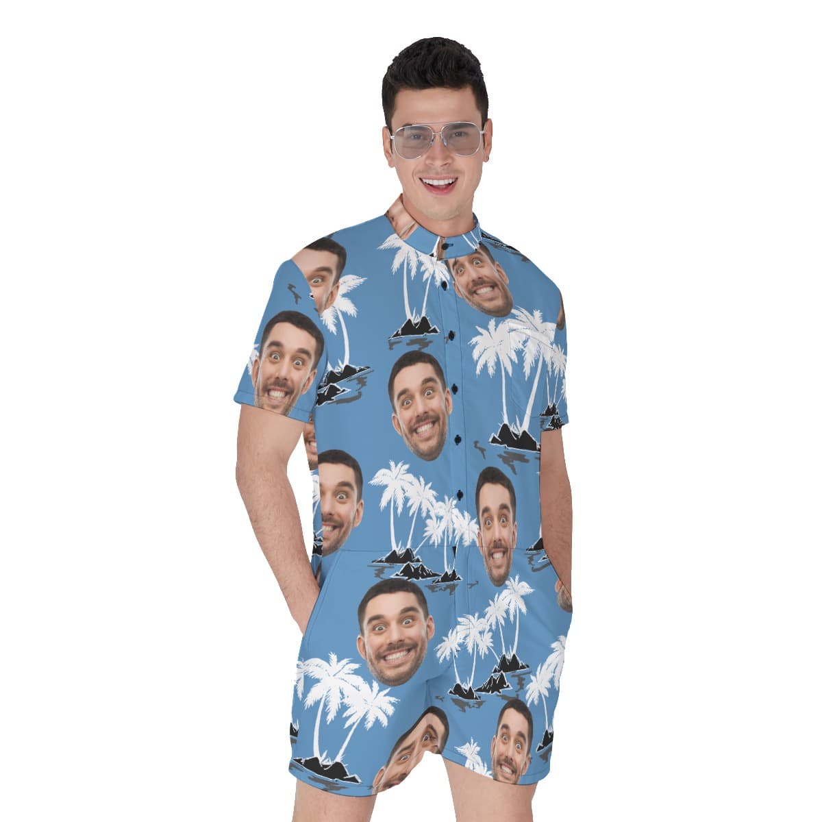 Funny Custom Face Palm Tree Hawaiian Romper For Men