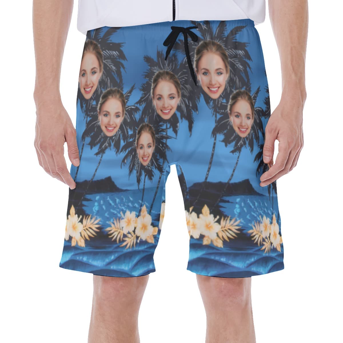 Funny Custom Face Palm Tree Hawaiian Swim Trunks For Summer