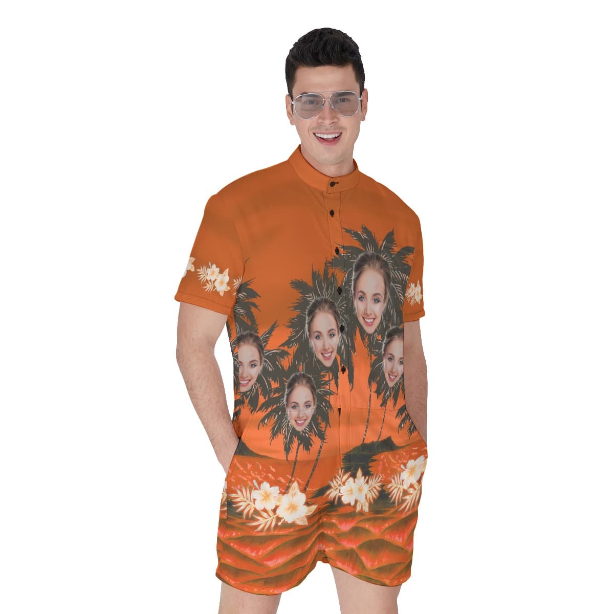Funny Custom Face Palm Tree Men's Hawaiian Romper