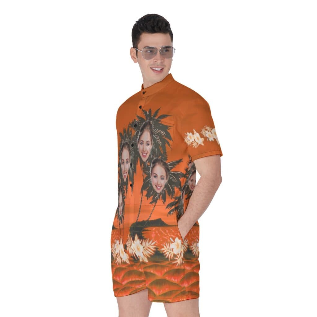 Funny Custom Face Palm Tree Men's Hawaiian Romper