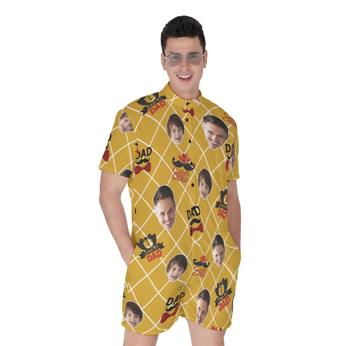 Funny Custom Face Super Dad Men's Hawaiian Romper