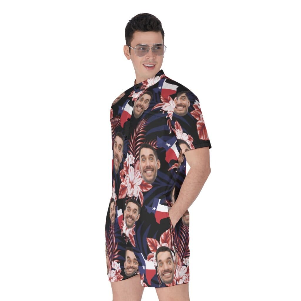 Funny Custom Face Texas Floral Men's Hawaiian Romper