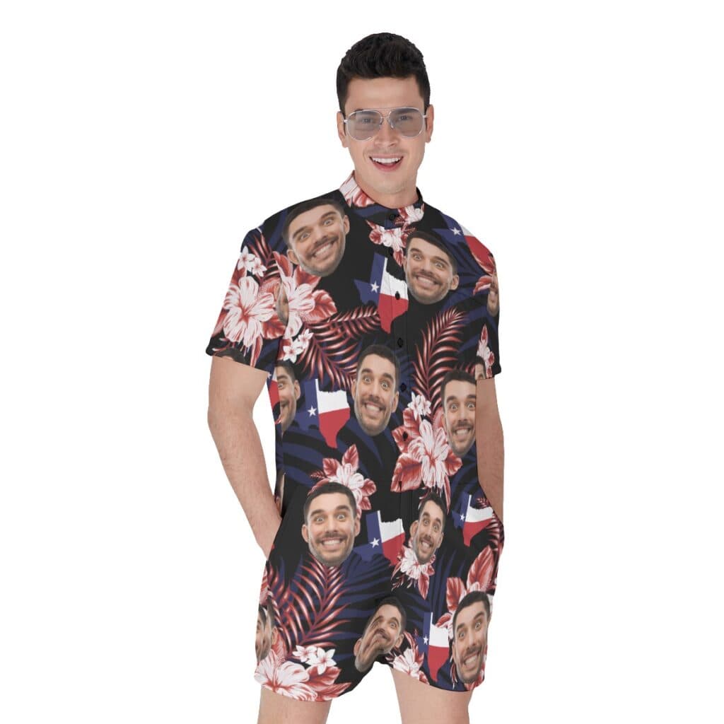 Funny Custom Face Texas Floral Men's Hawaiian Romper