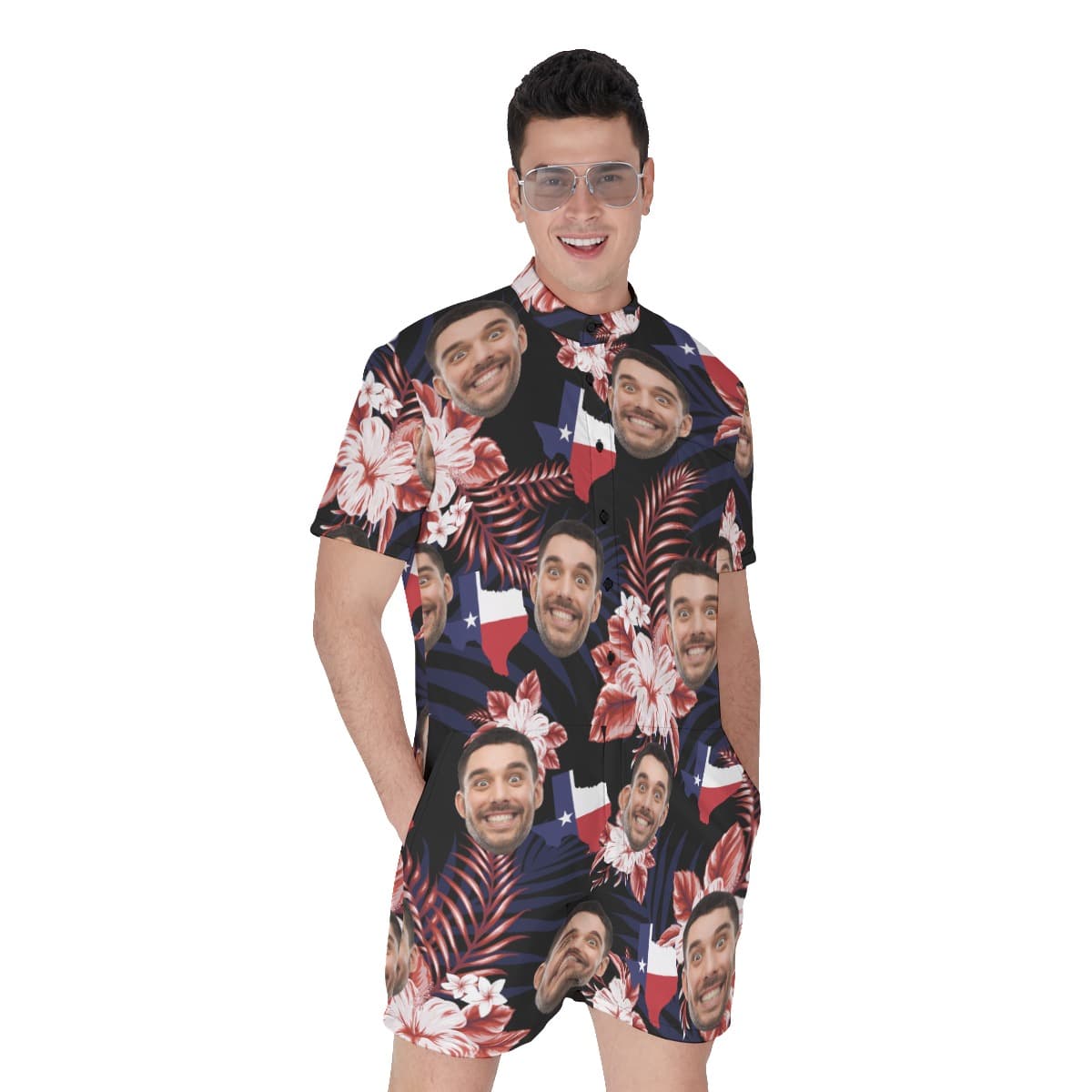 Funny Custom Face Texas Floral Men's Hawaiian Romper
