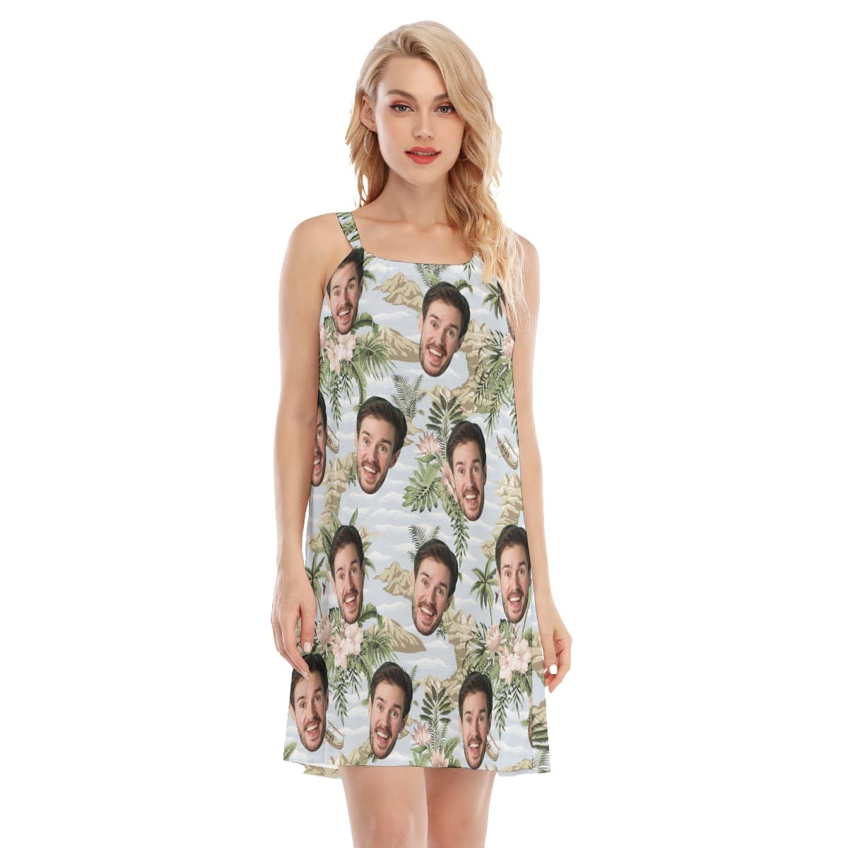 Funny Custom Face Tropical Botanical Island Hawaiian Dress For Women (4)