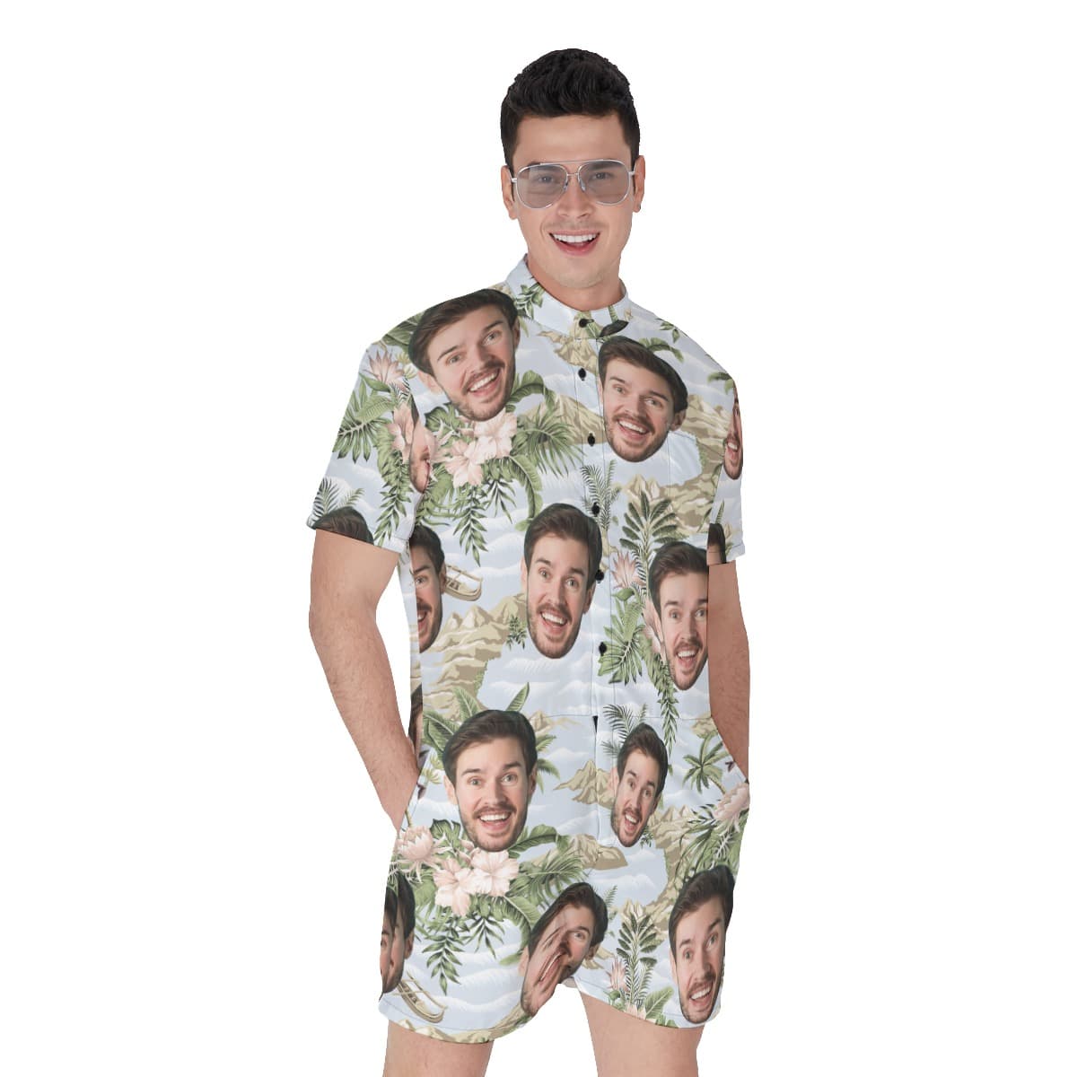 Funny Custom Face Tropical Botanical Island Hawaiian Romper For Men