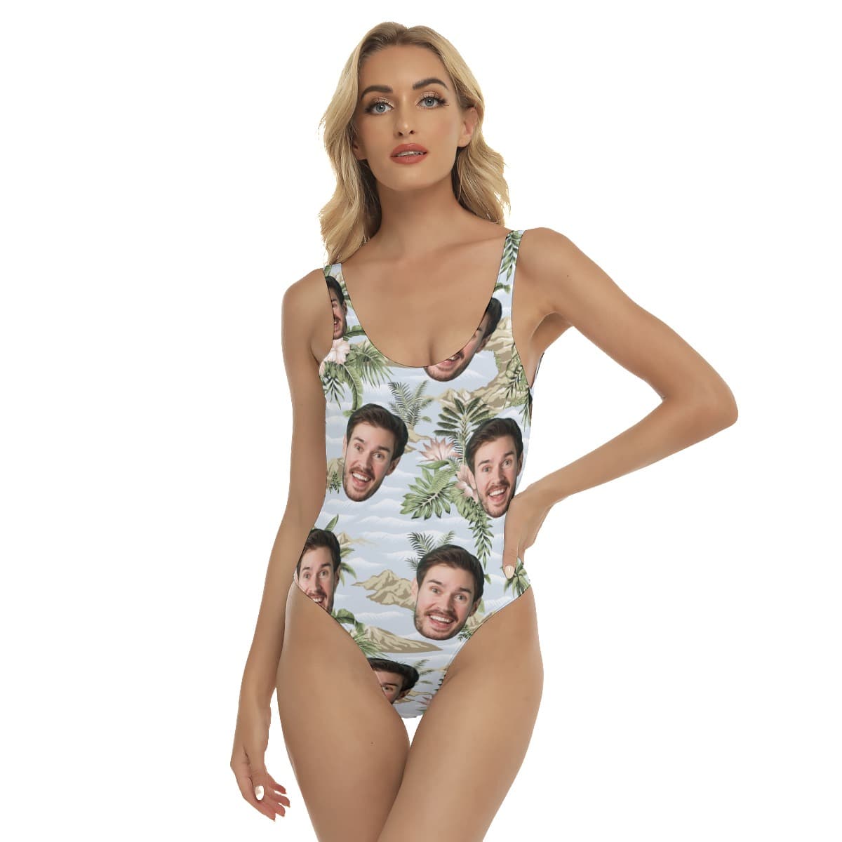 Funny Custom Face Tropical Botanical Island Hawaiian Swimsuit For Women