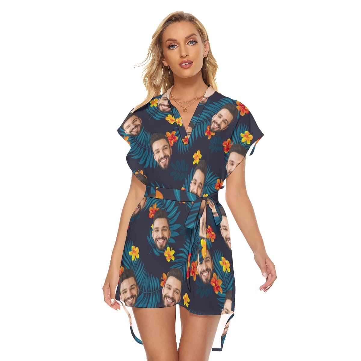 Funny Custom Face Tropical Dress With Belts (3)