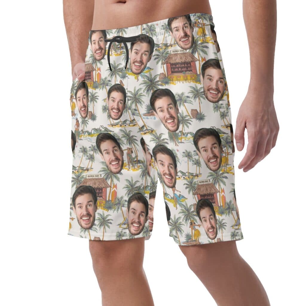 Funny Custom Face Tropical Hula Girls Hawaiian Beach Shorts For Men