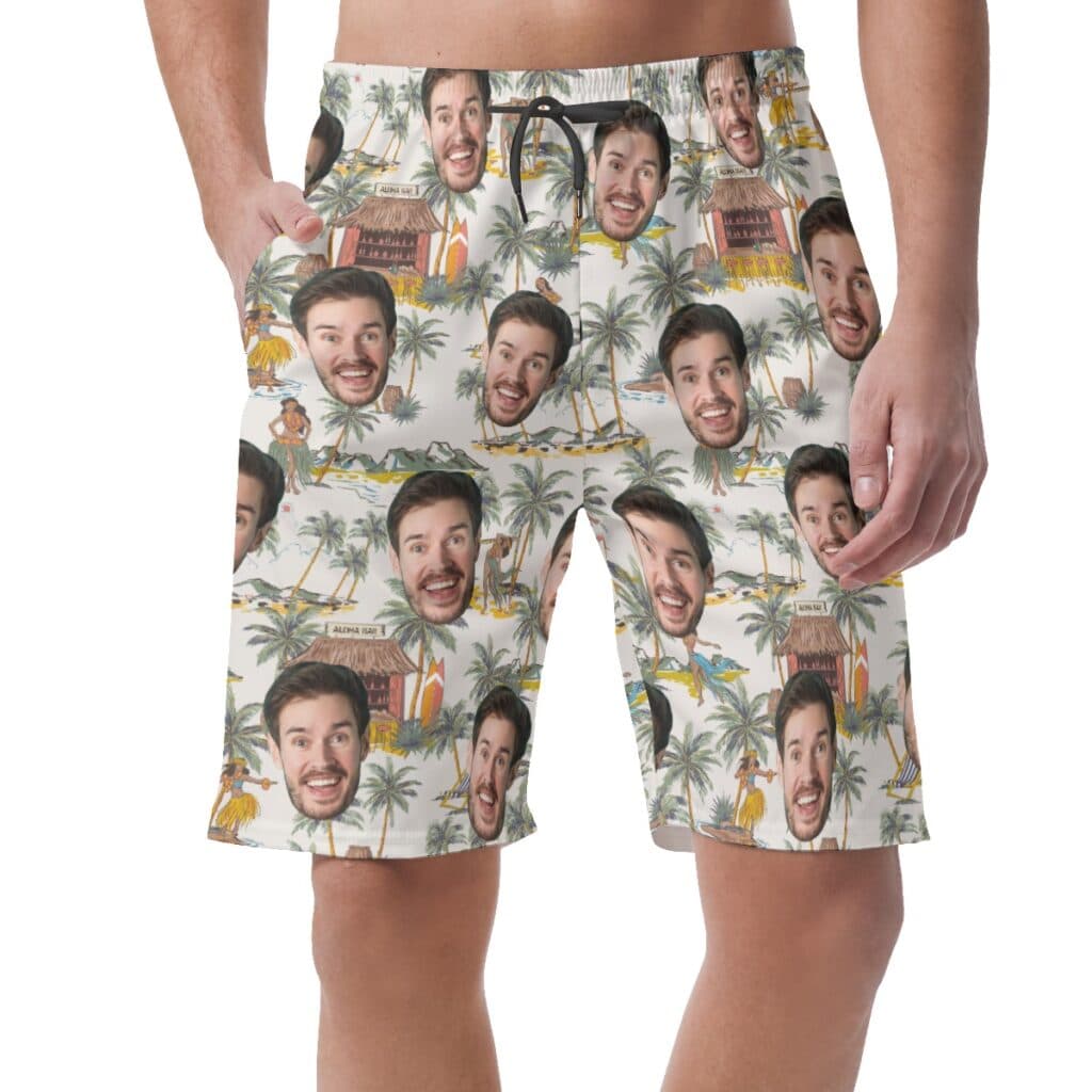 Funny Custom Face Tropical Hula Girls Hawaiian Beach Shorts For Men