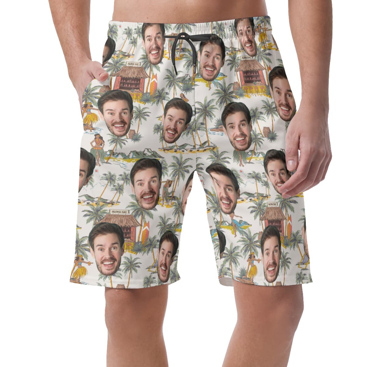Funny Custom Face Tropical Hula Girls Hawaiian Beach Shorts For Men
