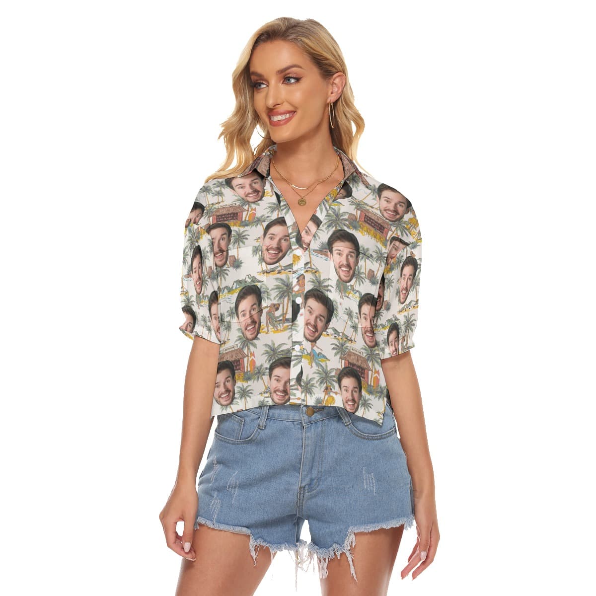 Funny Custom Face Tropical Hula Girls Hawaiian Crop Top Shirt (4)