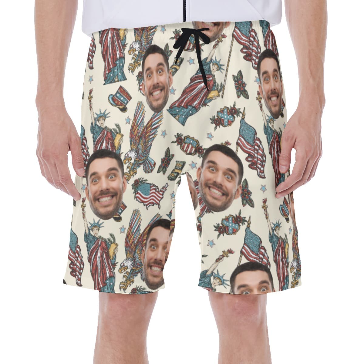 Funny Custom Face USA Statue Of Liberty Hawaiian Swim Trunks For Men