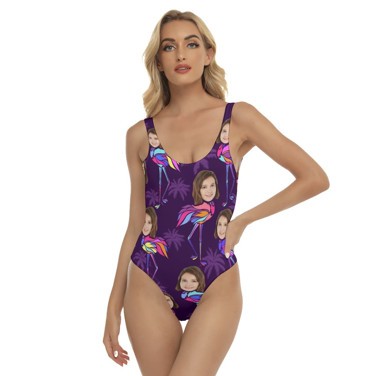 Funny Custom Face With Flamingo Hawaiian Swimsuit For Women