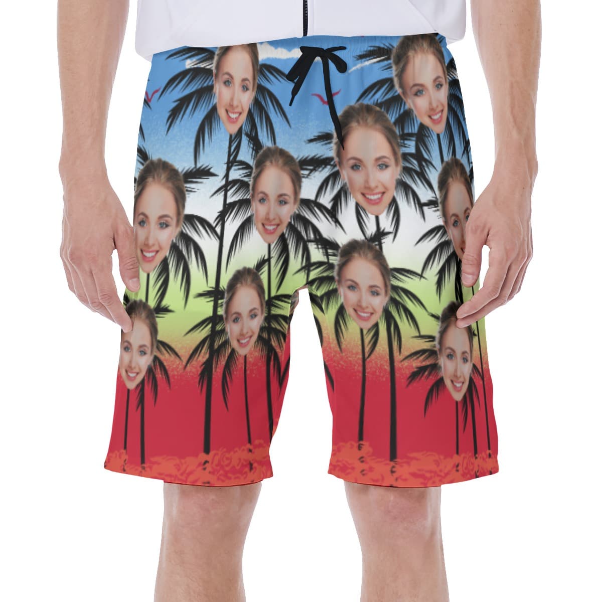 Funny Custom Face With Palm Tree Men's Hawaiian Swimwear