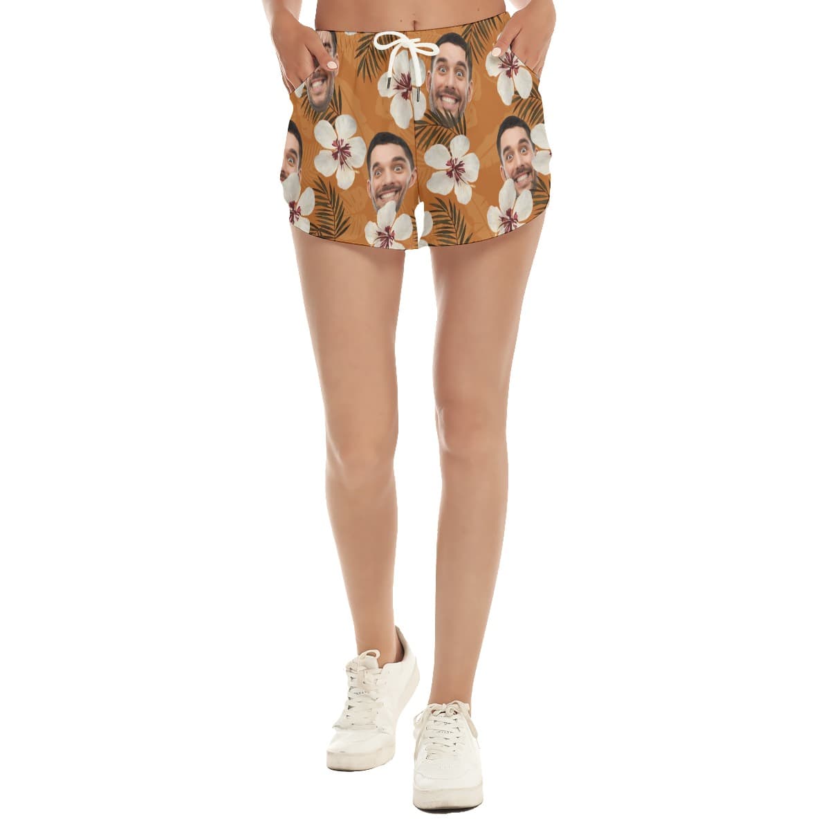 Funny Custom Face Women’s Floral Hawaiian Beach Shorts (1)