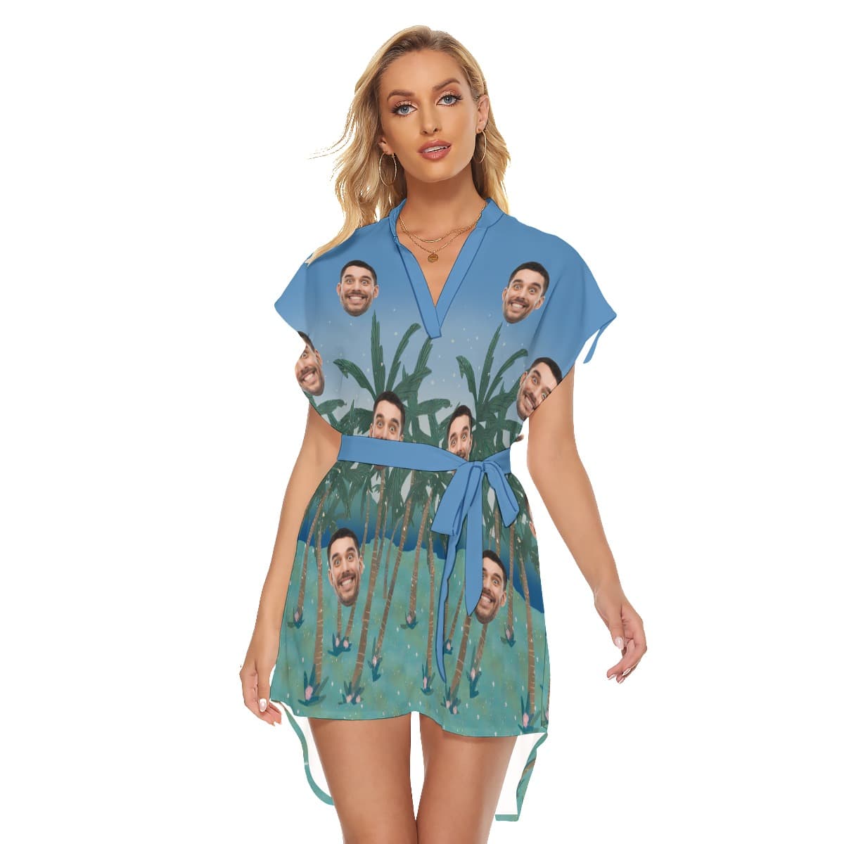 Funny Custom Face Women’s Hawaiian Beach Dress (1)
